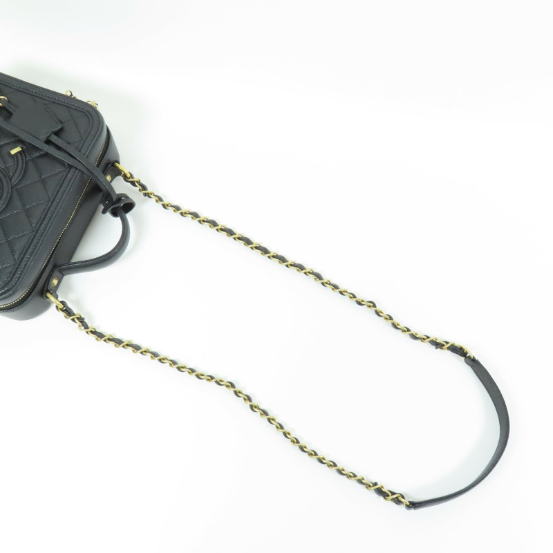 CHANEL 牛皮皮革Vanity Case金扣鏈帶手挽肩背兩用袋-8