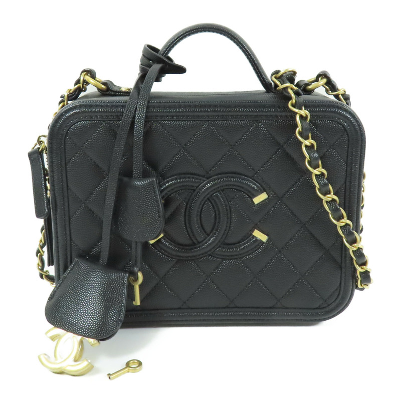 CHANEL 牛皮皮革Vanity Case金扣鏈帶手挽肩背兩用袋-16