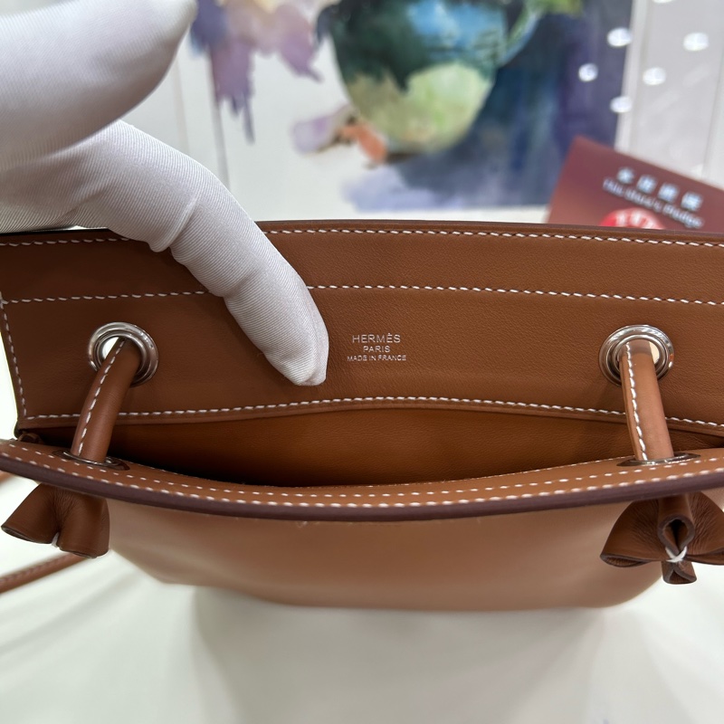 愛馬仕 艾琳 B刻 金棕 銀扣 單肩斜挎包 袁詠儀同款 Hermes Aline Stamp B Gold Color PHW-4