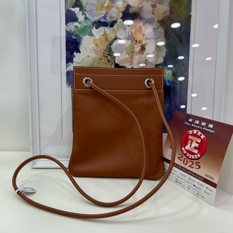 愛馬仕 艾琳 B刻 金棕 銀扣 單肩斜挎包 袁詠儀同款 Hermes Aline Stamp B Gold Color PHW-6