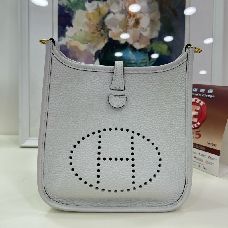 愛馬仕 Mini Evelyne 16 B刻 單肩斜挎包 新白色 金扣全套有單 HERMES mini Evelyne 16 Stamp B New White GHW full set with original receipt-5