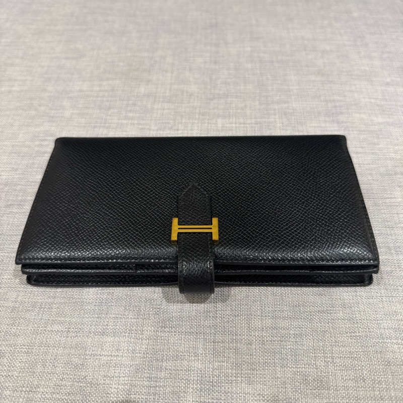 Hermes Bearn 黑色長夾金扣,原廠配件購買證明齊全-5