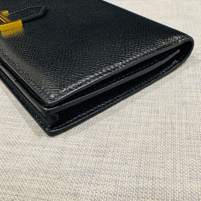 Hermes Bearn 黑色長夾金扣,原廠配件購買證明齊全-9