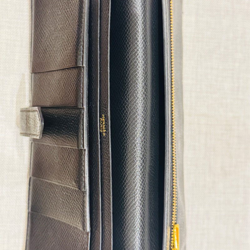 Hermes Bearn 黑色長夾金扣,原廠配件購買證明齊全-10