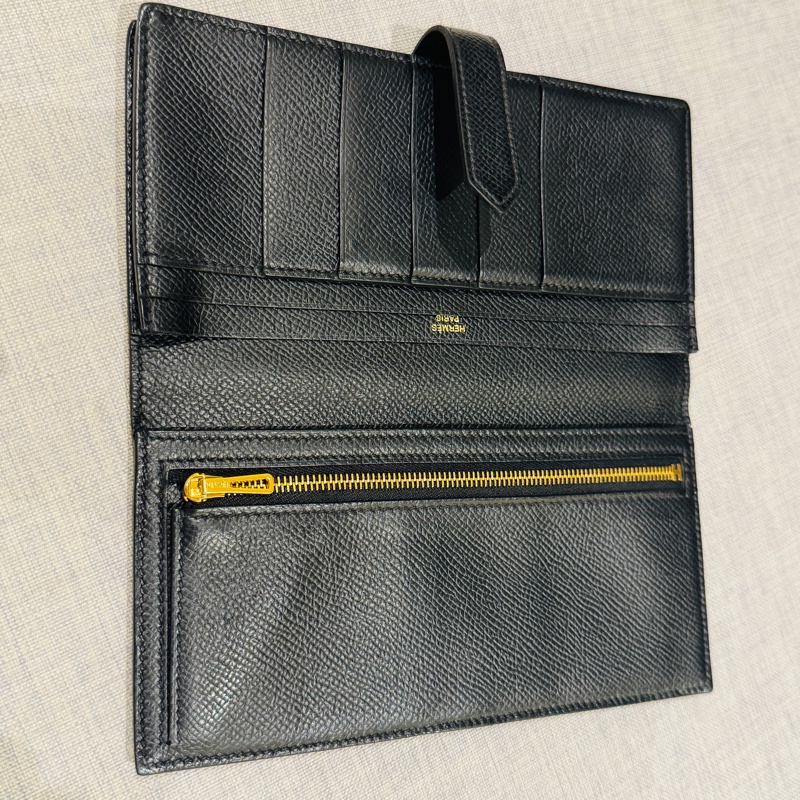 Hermes Bearn 黑色長夾金扣,原廠配件購買證明齊全-12
