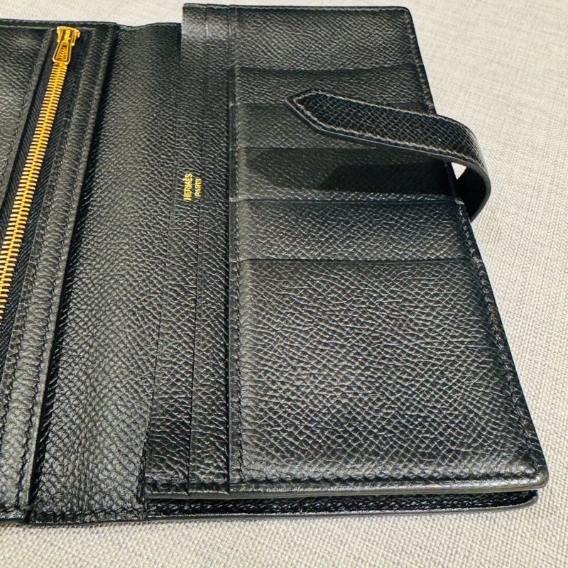 Hermes Bearn 黑色長夾金扣,原廠配件購買證明齊全-13