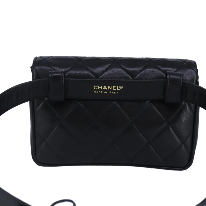 【日本直送】CHANEL Matelasse 腰包 皮革 黑色 CC 正品 yk15762-2