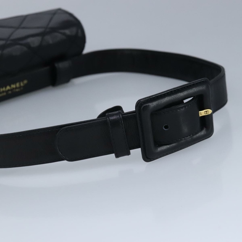 【日本直送】CHANEL Matelasse 腰包 皮革 黑色 CC 正品 yk15762-6