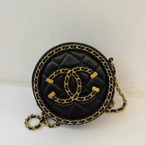Chanel 黑色牛皮小圖包斜背包 小廢包