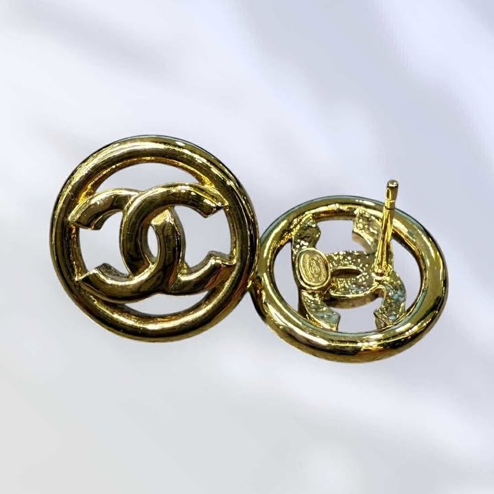 CHANEL 金色圓形鏤空耳環-2