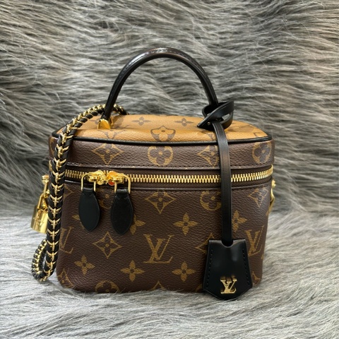 LV M45165 VANITY 原花老花字紋 金鍊 便當包化妝包手提包化妝箱斜背包肩背包方盒子