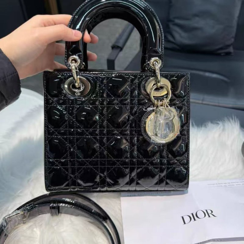 Dior 四格黑金漆皮黛妃 全新全原膜 配件塵袋盒子購證保卡-0