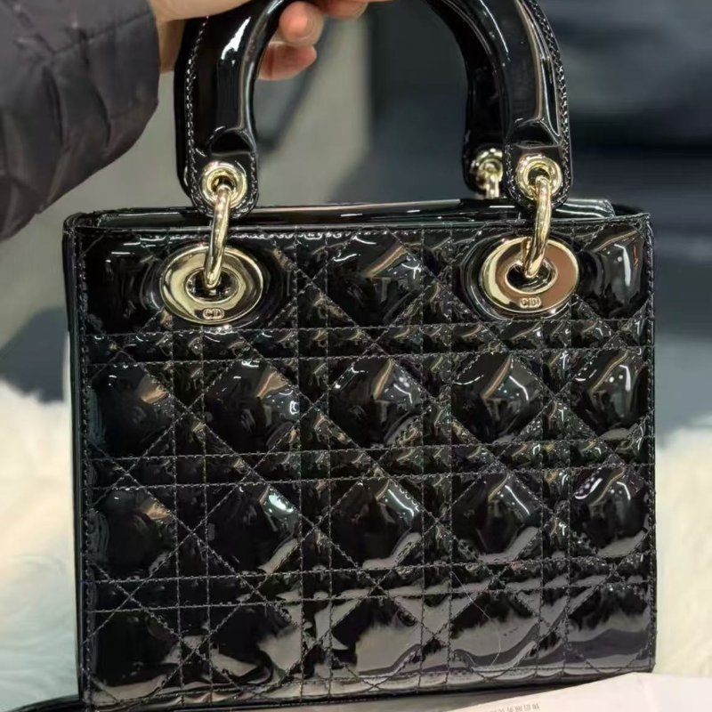 Dior 四格黑金漆皮黛妃 全新全原膜 配件塵袋盒子購證保卡-3