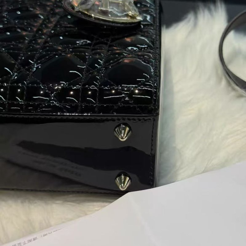 Dior 四格黑金漆皮黛妃 全新全原膜 配件塵袋盒子購證保卡-6