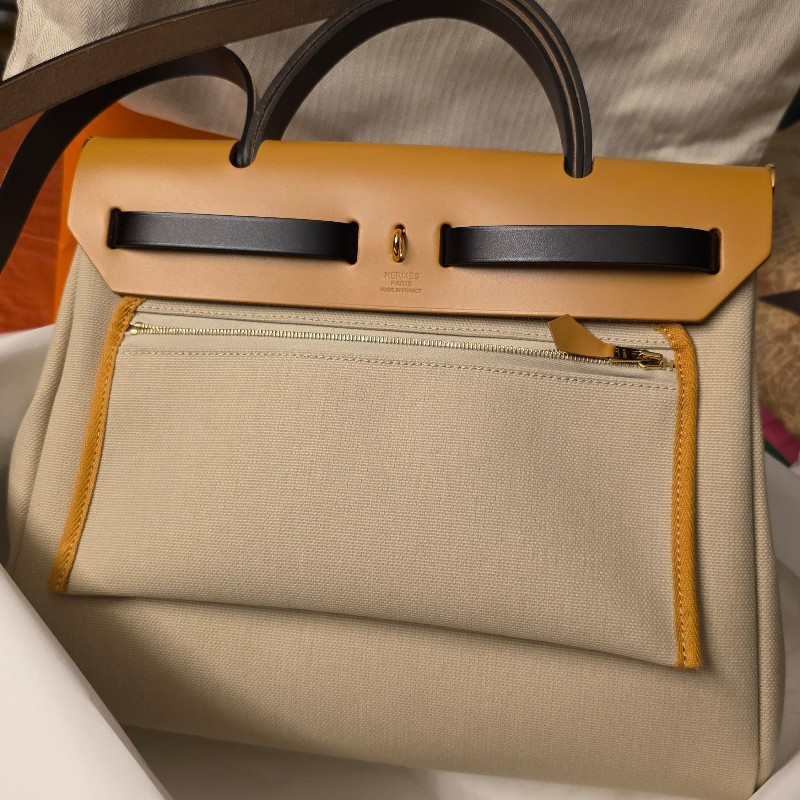 Hermes Herbag31 全新 有購買憑證 米色 拼皮 白金扣LLG HERBAG RIP RT-1