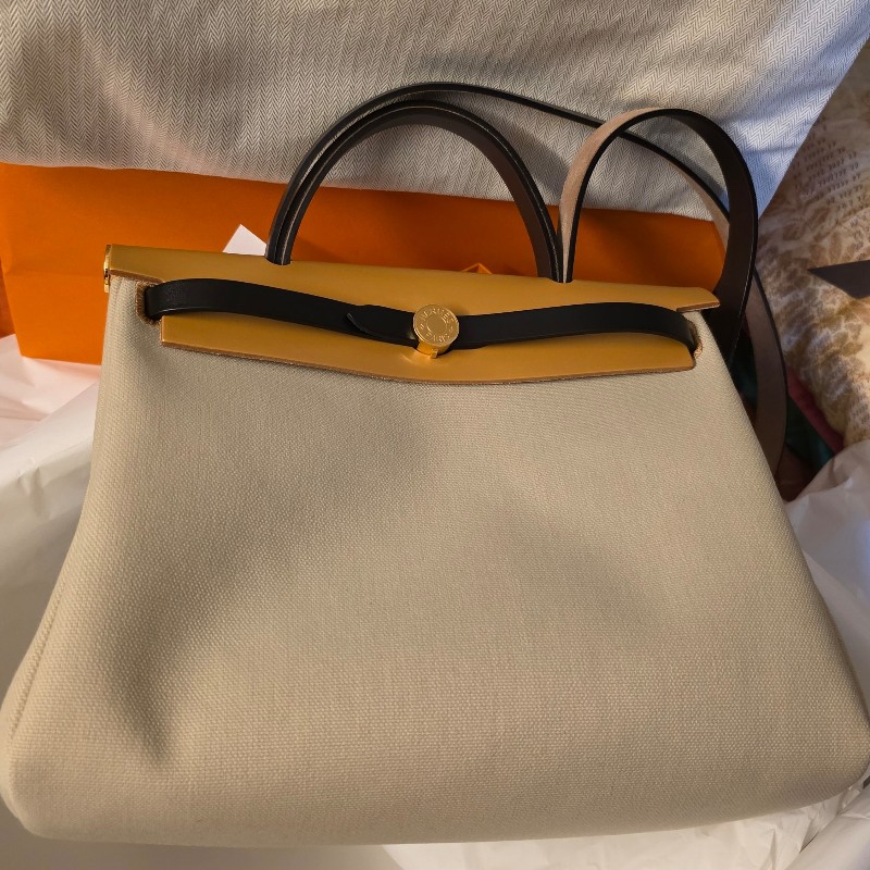Hermes Herbag31 全新 有購買憑證 米色 拼皮 白金扣LLG HERBAG RIP RT-5