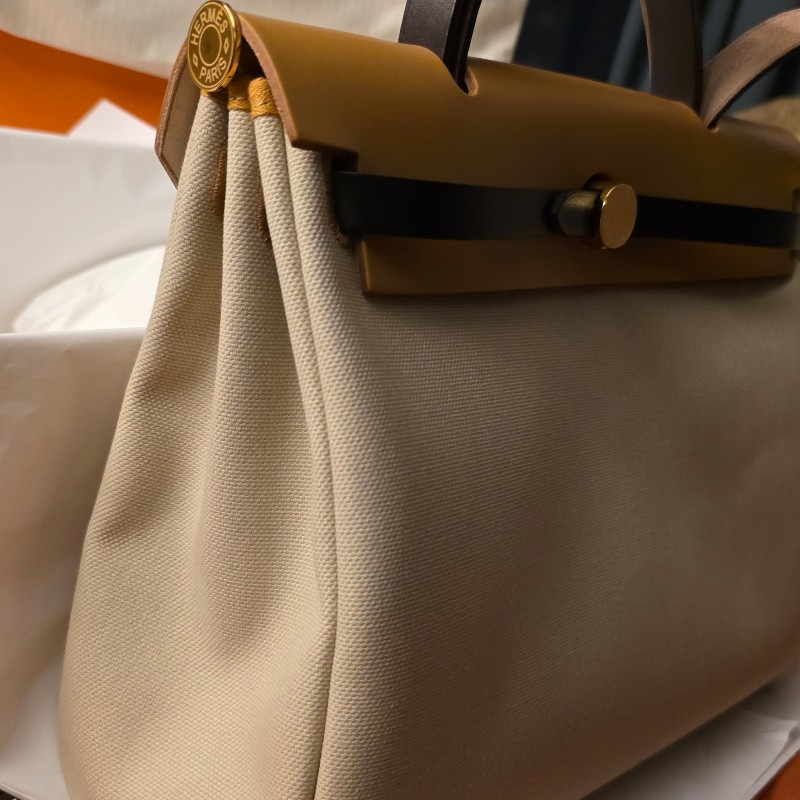 Hermes Herbag31 全新 有購買憑證 米色 拼皮 白金扣LLG HERBAG RIP RT-11
