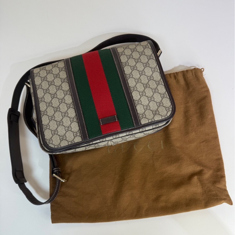 GUCCI｜老花帆布郵差包斜背包-0