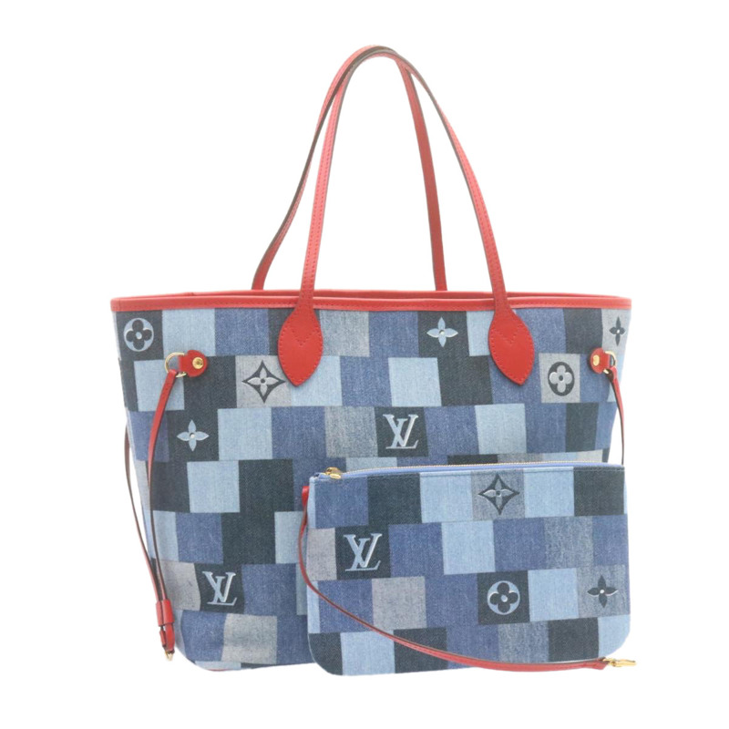 【日本直送】路易威登 Monogram 牛仔布 Neverfull 中型托特包藍色 M44981 LV 授權 22325S-0