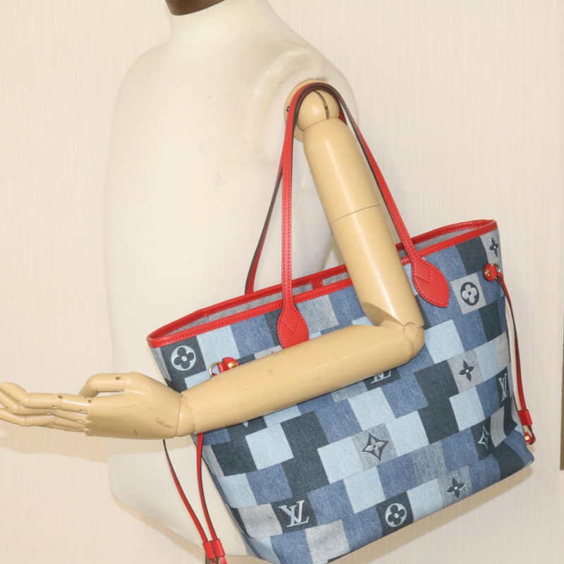 【日本直送】路易威登 Monogram 牛仔布 Neverfull 中型托特包藍色 M44981 LV 授權 22325S-24