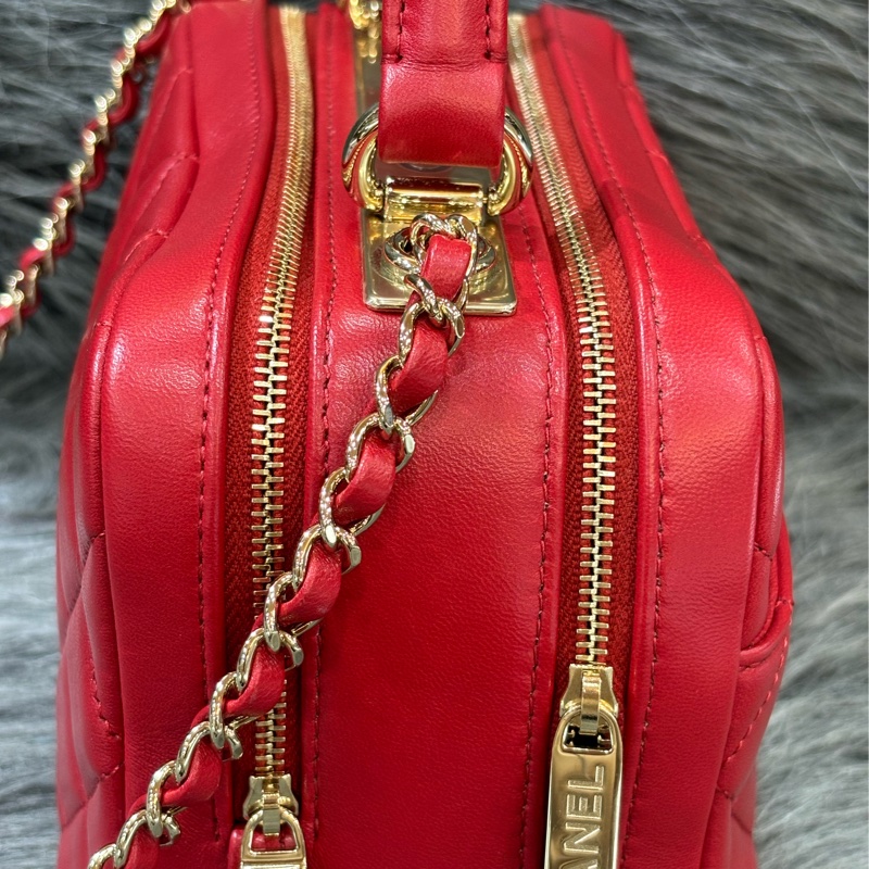 CHANEL TRENDY CC 櫻桃紅色羊皮 金鍊 相機包化妝箱肩背包斜背包手提包-1