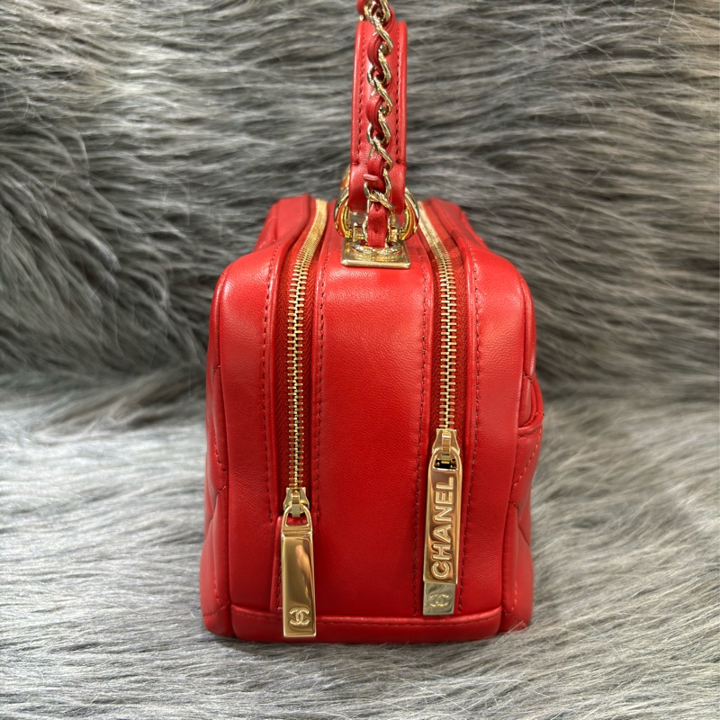 CHANEL TRENDY CC 櫻桃紅色羊皮 金鍊 相機包化妝箱肩背包斜背包手提包-2