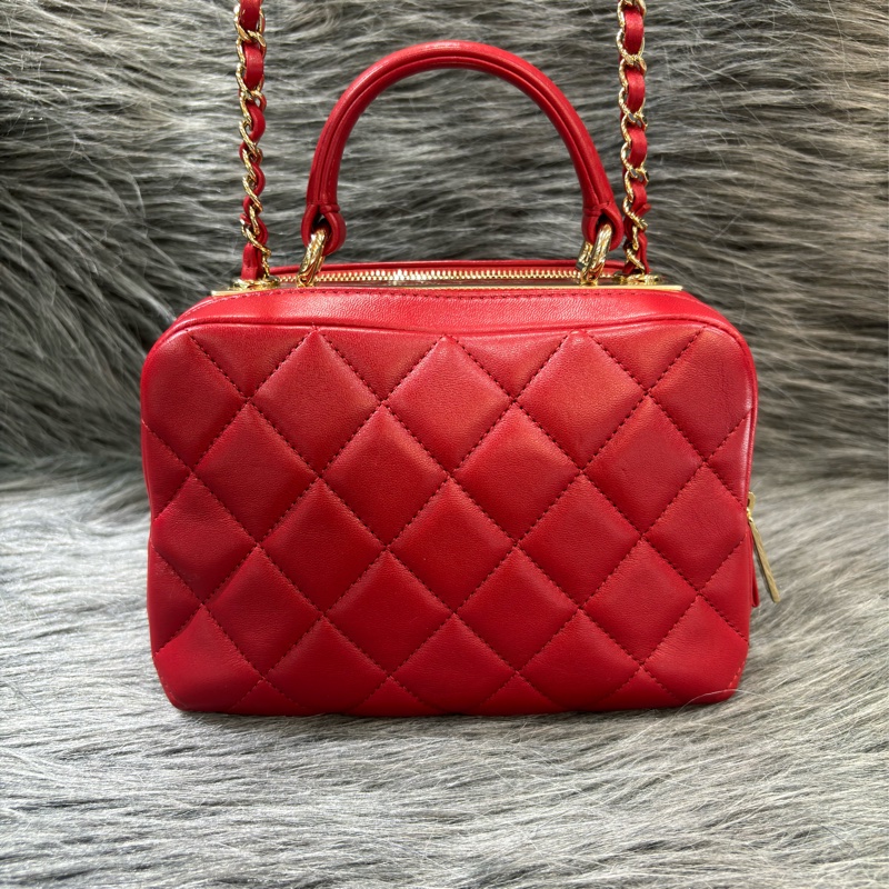 CHANEL TRENDY CC 櫻桃紅色羊皮 金鍊 相機包化妝箱肩背包斜背包手提包-3