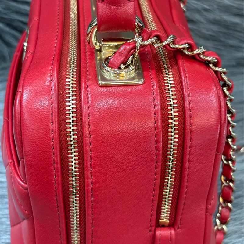 CHANEL TRENDY CC 櫻桃紅色羊皮 金鍊 相機包化妝箱肩背包斜背包手提包-4