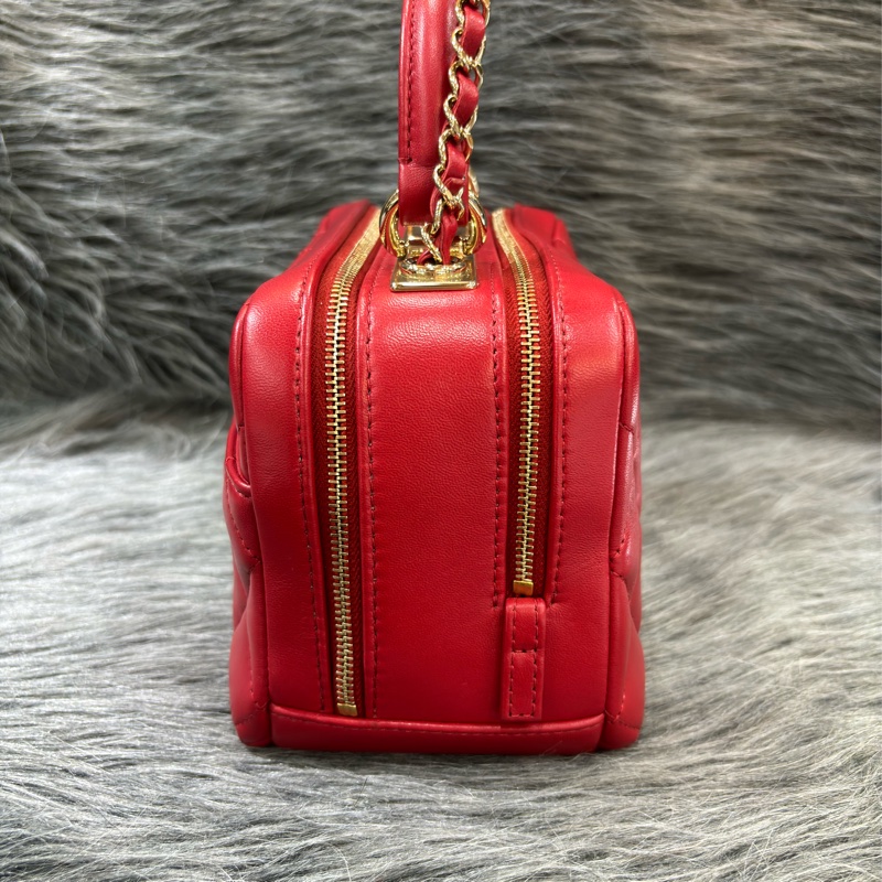 CHANEL TRENDY CC 櫻桃紅色羊皮 金鍊 相機包化妝箱肩背包斜背包手提包-5