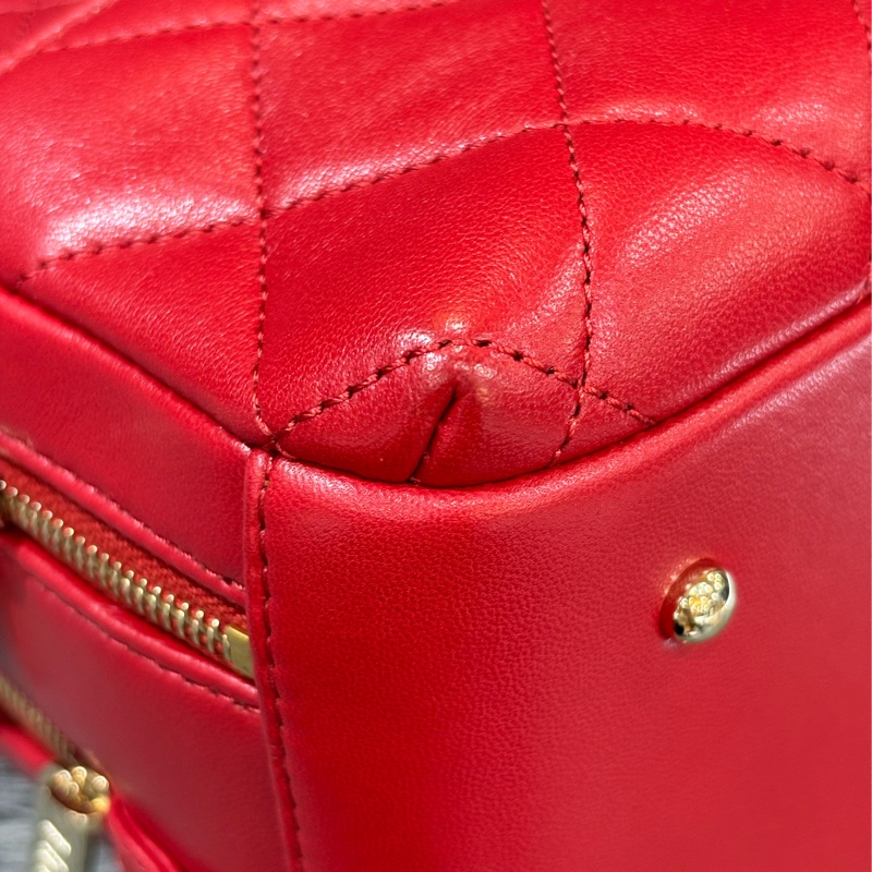 CHANEL TRENDY CC 櫻桃紅色羊皮 金鍊 相機包化妝箱肩背包斜背包手提包-7