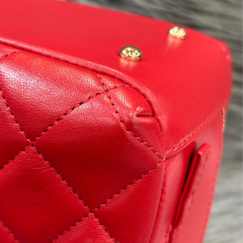 CHANEL TRENDY CC 櫻桃紅色羊皮 金鍊 相機包化妝箱肩背包斜背包手提包-10