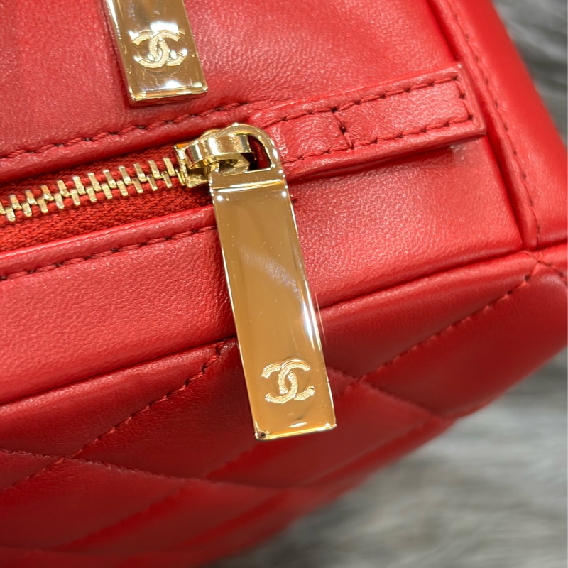CHANEL TRENDY CC 櫻桃紅色羊皮 金鍊 相機包化妝箱肩背包斜背包手提包-21