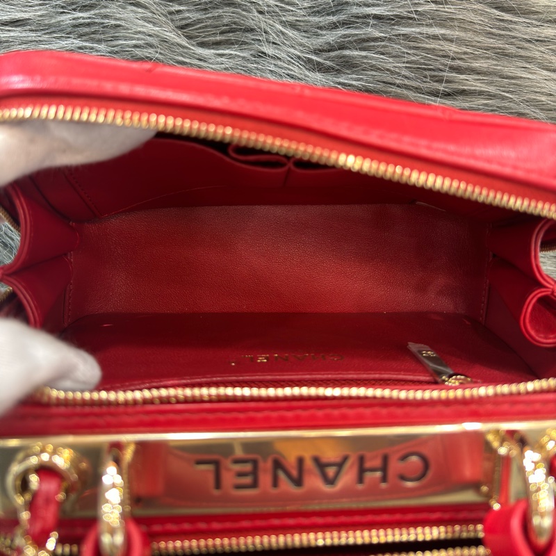 CHANEL TRENDY CC 櫻桃紅色羊皮 金鍊 相機包化妝箱肩背包斜背包手提包-23