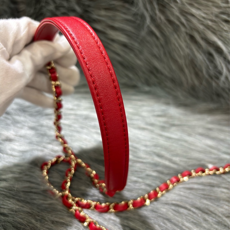 CHANEL TRENDY CC 櫻桃紅色羊皮 金鍊 相機包化妝箱肩背包斜背包手提包-30