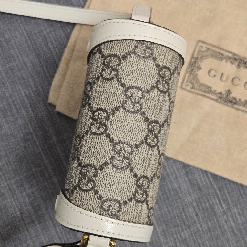 古馳 GUCCI 馬銜扣 1955 白色老花手機包-13