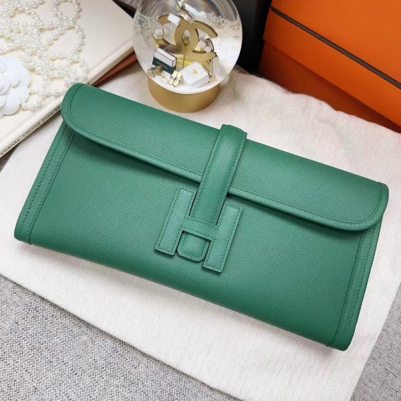 Hermers愛馬仕jige手包，手拿包，u4絲絨綠，29尺寸，c刻，epsom皮，基本全新，有塵袋-0