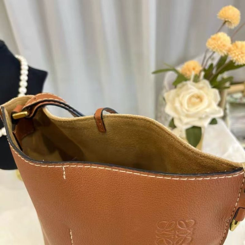 Loewe GateBucket 金棕色牛皮編織水桶包 18年 98新 19*14*24 配件塵袋-6