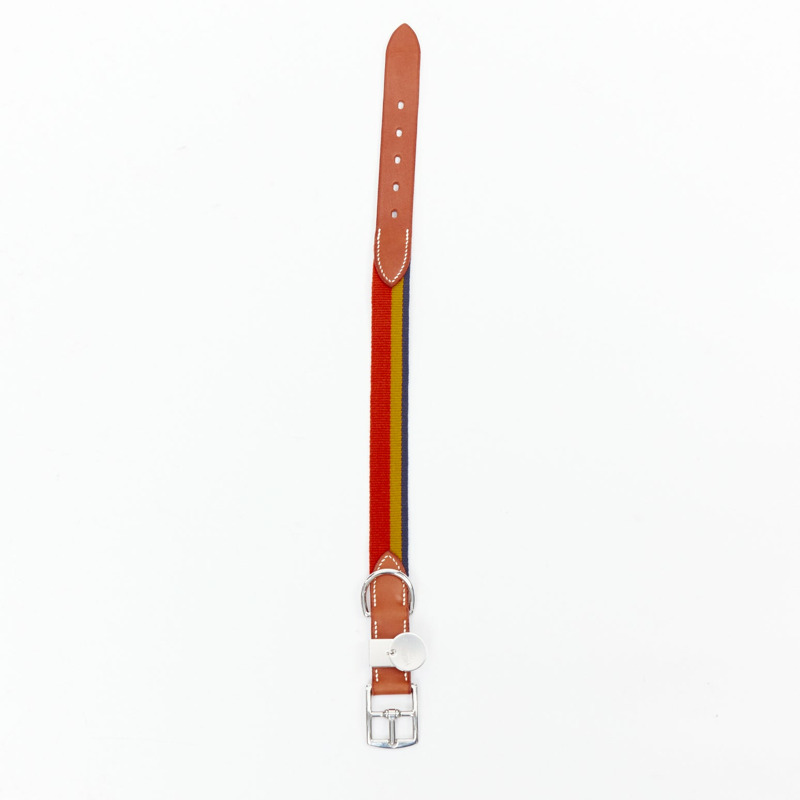 HERMES Rocabar III Dog Collar brown leather PHW logo rainbow-0