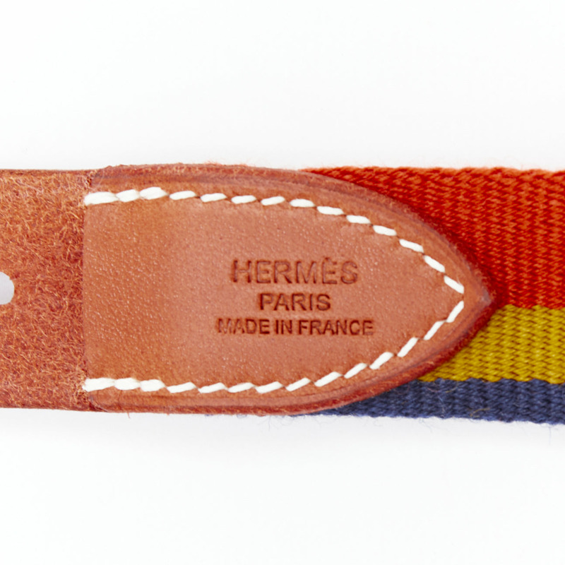 HERMES Rocabar III Dog Collar brown leather PHW logo rainbow-5