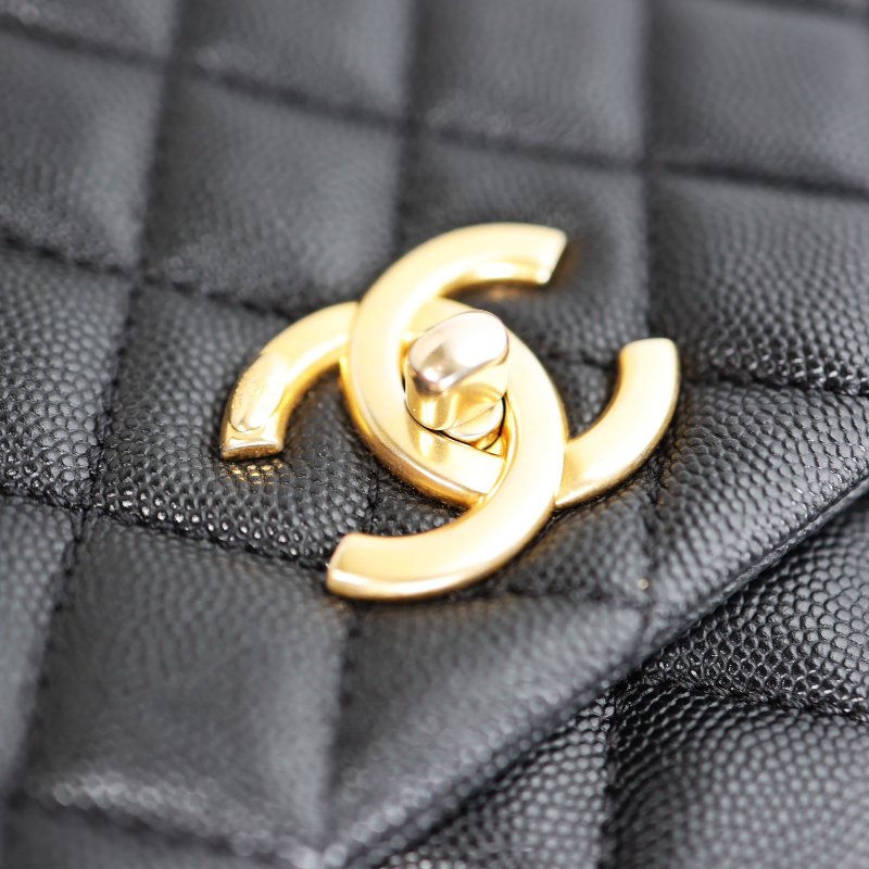 二手Chanel Coco Handle28荔枝牛 淡金釦-9