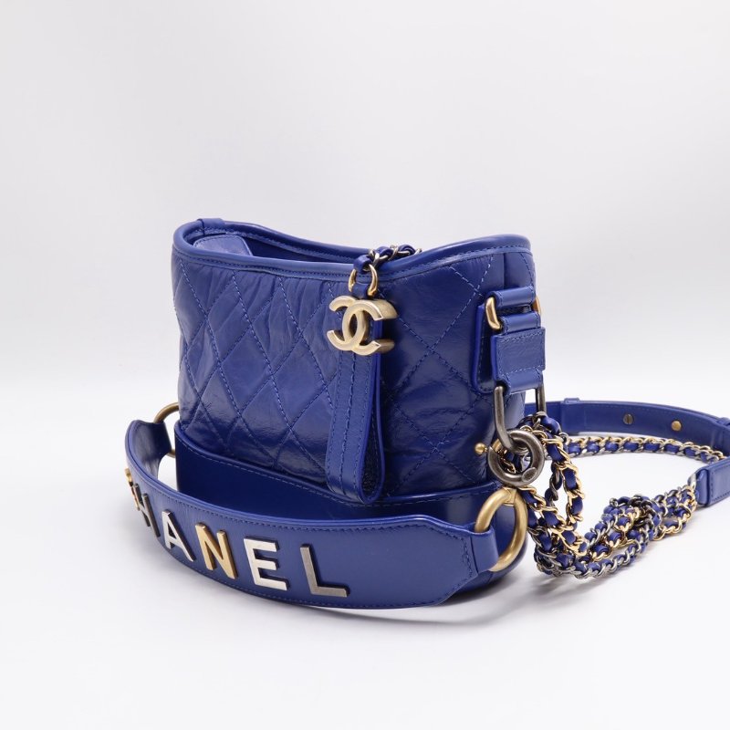 CHANEL 字母提把雙鍊條流浪包 - 小號寶藍29開-9