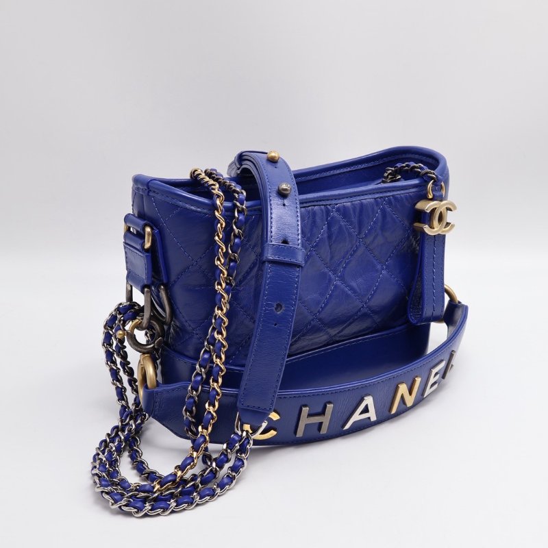 CHANEL 字母提把雙鍊條流浪包 - 小號寶藍29開-10