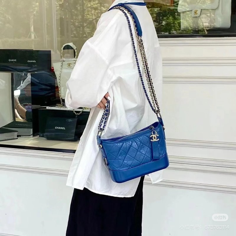CHANEL 字母提把雙鍊條流浪包 - 小號寶藍29開-11