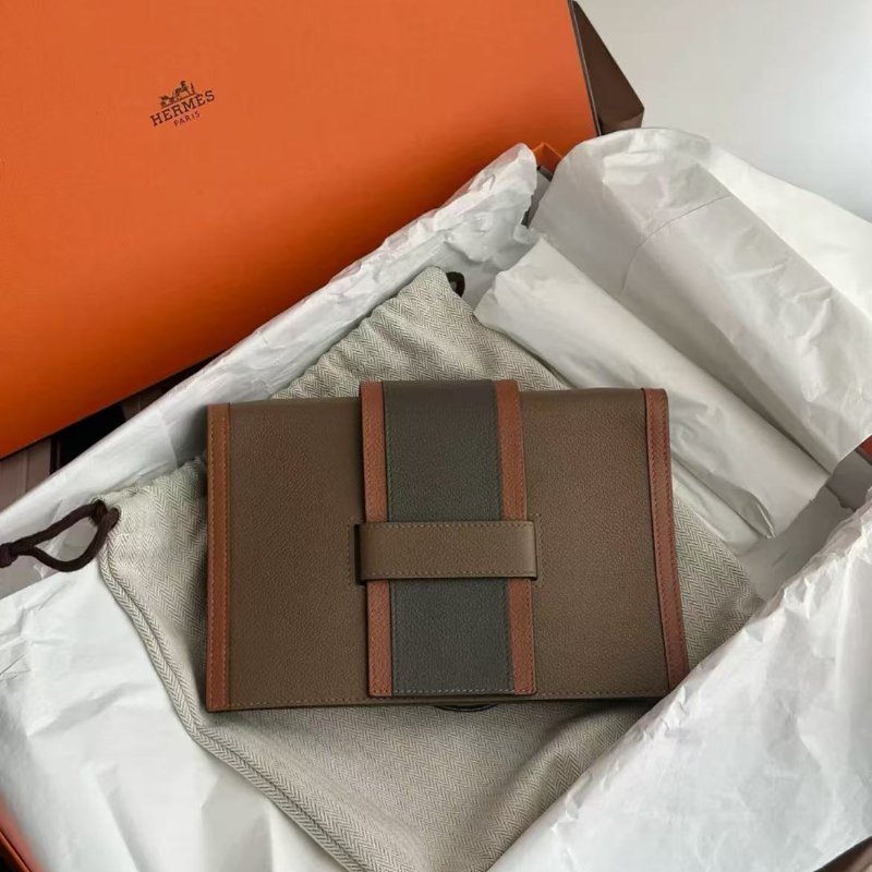 hermes passant 米色拚色手包信封包woc,d刻 20×14cm,全新 配件:盒子塵袋-1