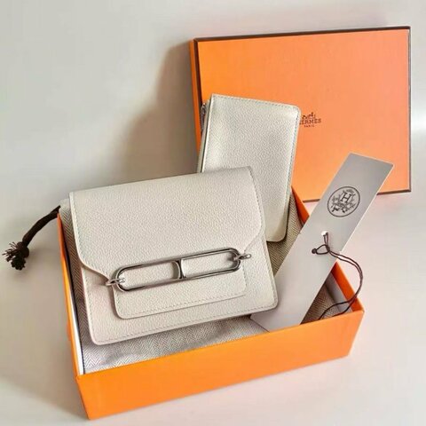 ✨hermes 8L冰川白銀扣roulis slim豬鼻子零錢包卡包 12.7*10.7*3cm 全新 配件子包塵袋盒子