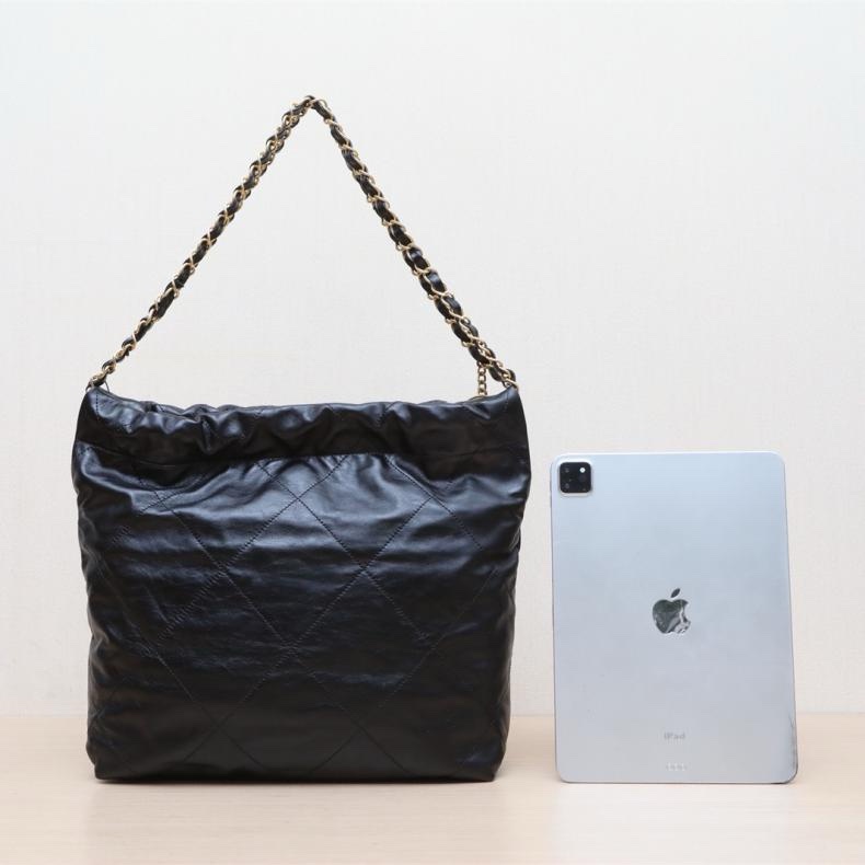 CHANEL(香奈兒) 22Bag Tote托特包 小號 30cm 黑色  晶片開 白扣-2