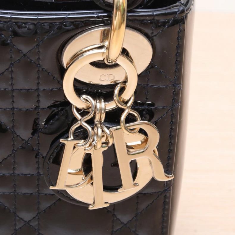 DIOR(迪奧) Lady Dior 戴妃包 三格 黑色 漆皮 金扣 2022-5