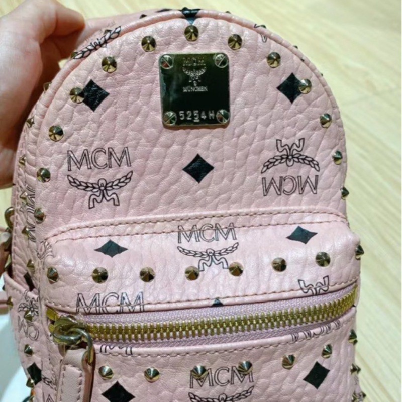 MCM mini櫻花粉後背包-7