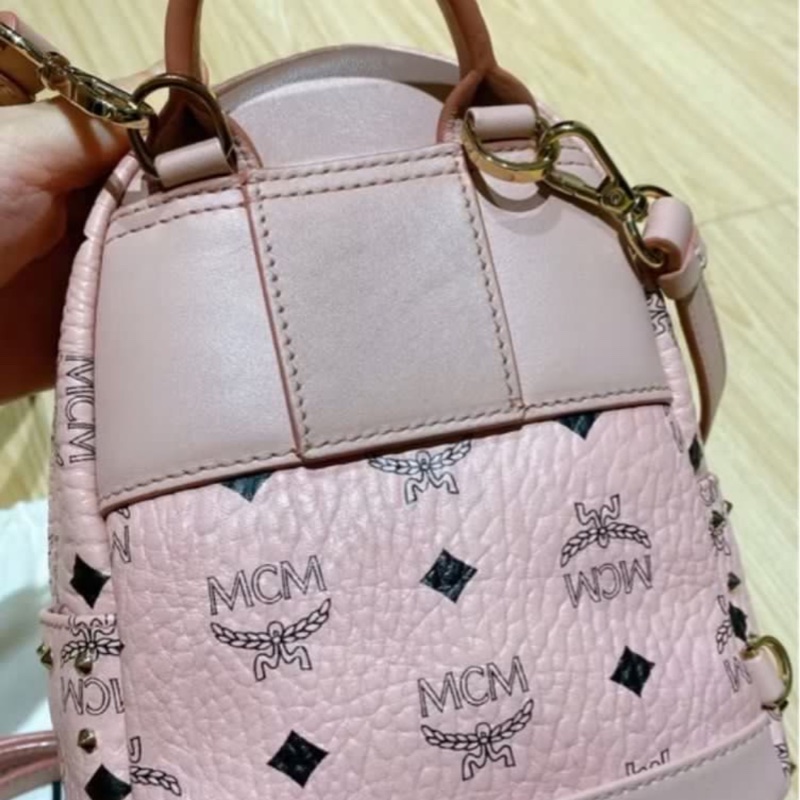 MCM mini櫻花粉後背包-8