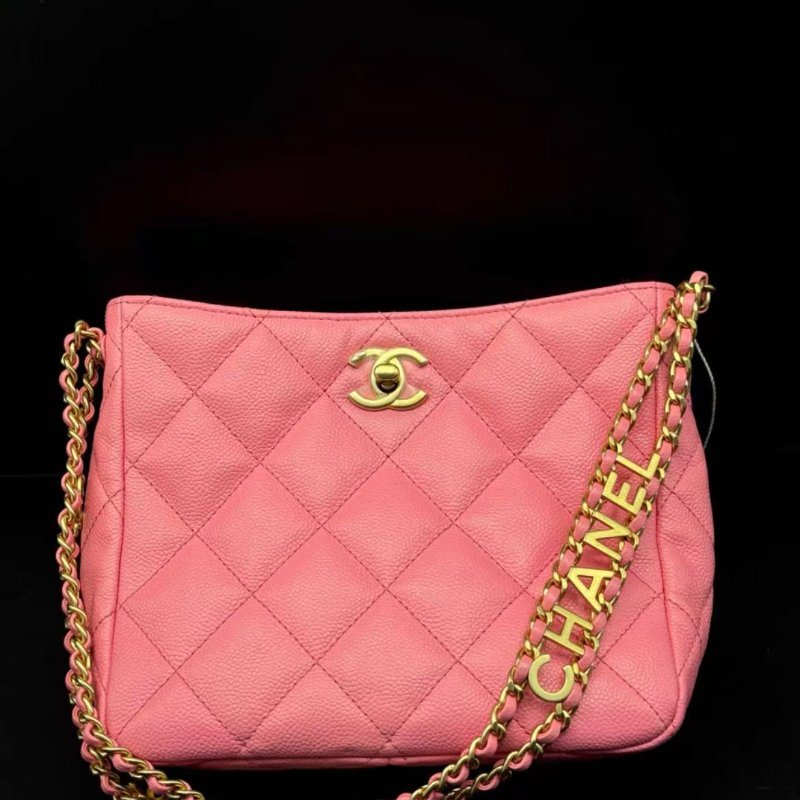 chanel hobo鍊條包 櫻花粉荔枝牛皮18.5*8.5*16cm 芯片款 99新 配件塵袋盒子-0